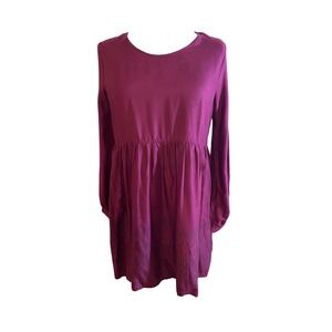 Roxy Womens XL Burgundy Long Sleeve Babydoll Dress Geometric Hem Keyhole Back